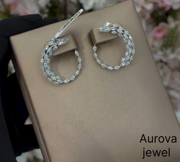 Diamond Circle Hoop Earrings | Elegant Floral Diamond Drop Earrings
