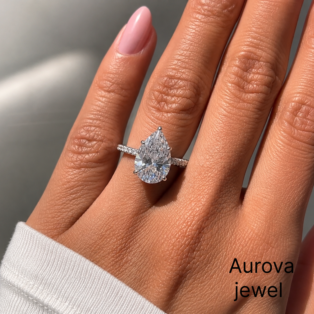 Pear Cut Diamond Engagement Ring | Elegant Halo Pavé Diamond Ring