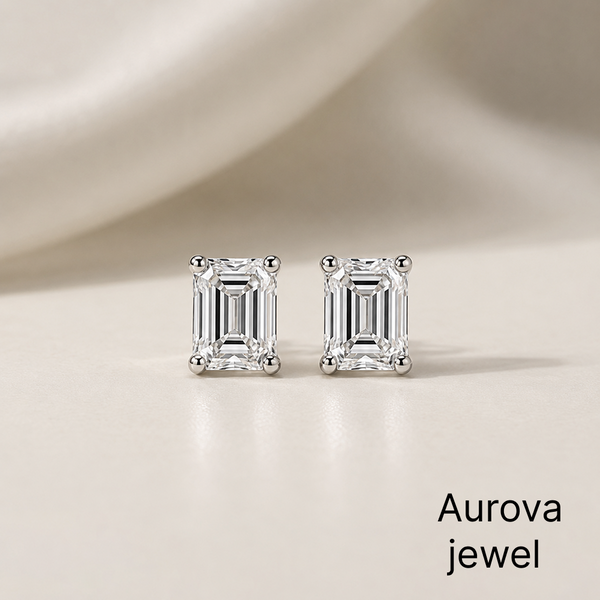 Emerald Cut Diamond Stud Earrings | Elegant Solitaire Diamond Earrings