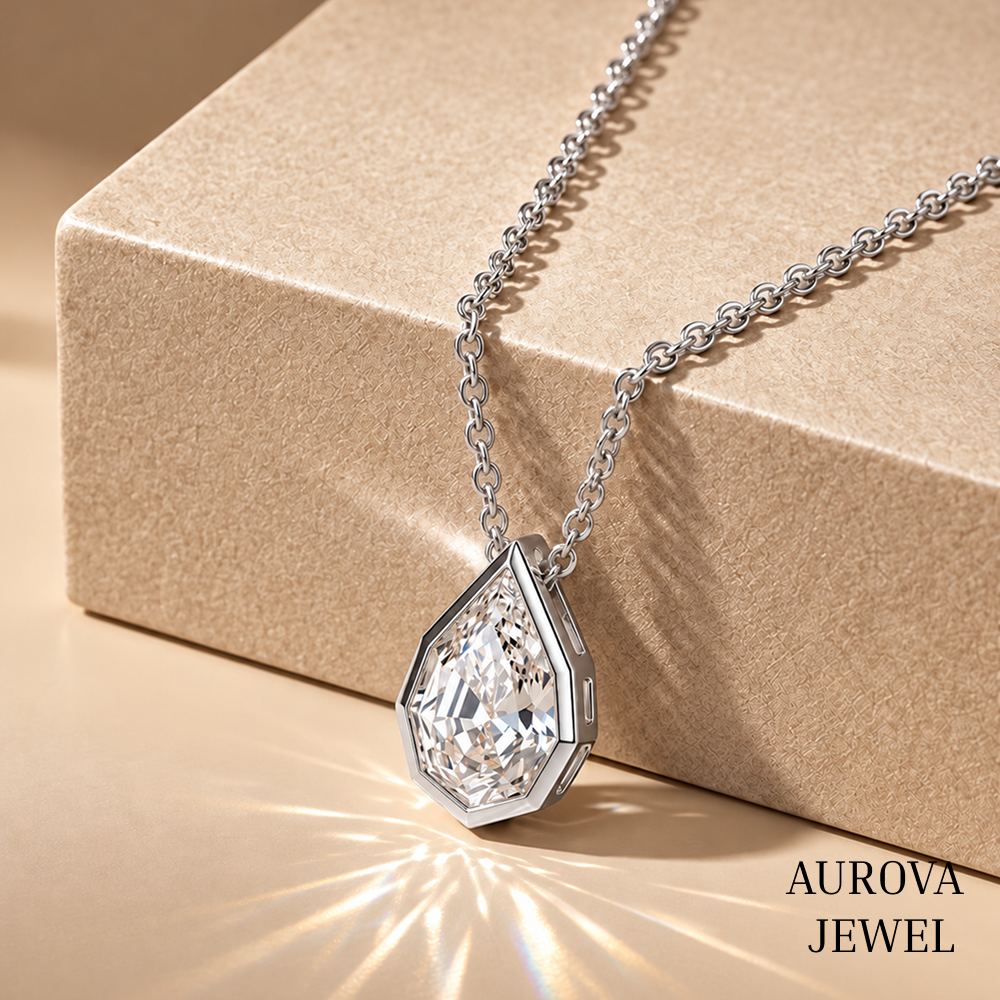 Pear Cut Solitaire Pendant Necklace, Gold Bezel Set Teardrop Jewelry, Dainty Bridal Necklace, Anniversary Gift for Her