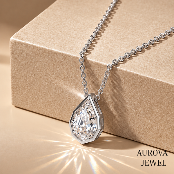 Pear Cut Solitaire Pendant Necklace, Gold Bezel Set Teardrop Jewelry, Dainty Bridal Necklace, Anniversary Gift for Her