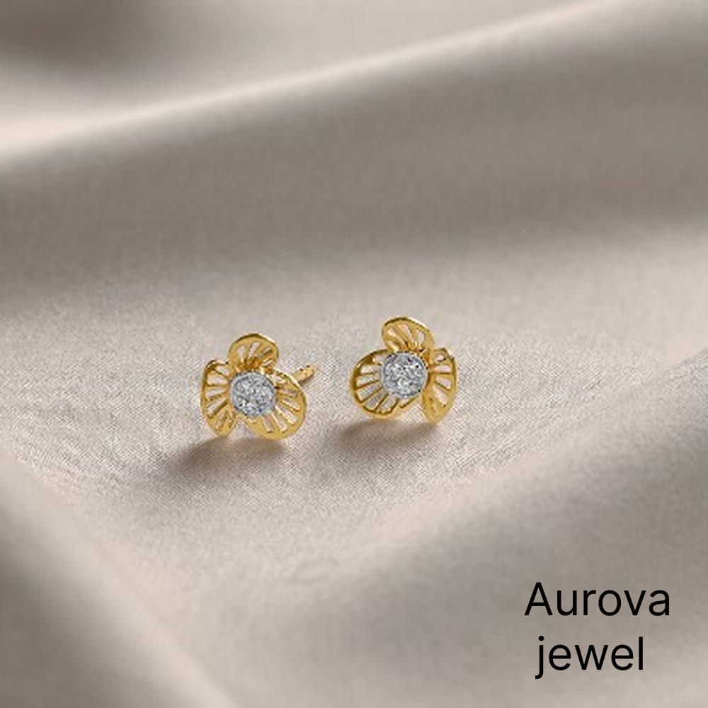 Gold Flower Diamond Stud Earrings | Floral Diamond Earrings