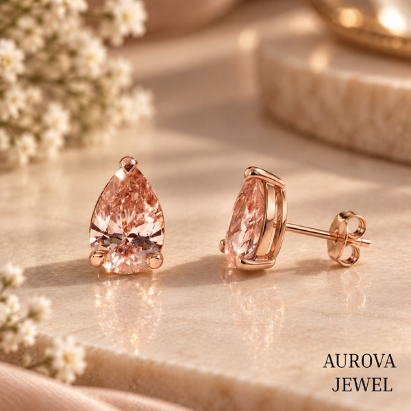 Pear Cut Pink Diamond Stud Earrings, Rose Gold Minimalist Bridal Jewelry, Anniversary Gift for Her