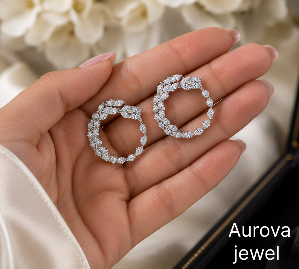 Diamond Circle Hoop Earrings | Elegant Floral Diamond Drop Earrings