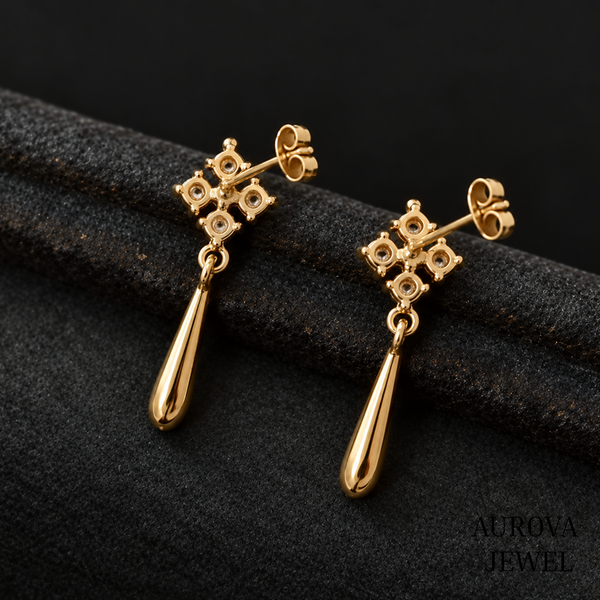 Floral Diamond Drop Earrings, 14K Yellow Gold Dangle Earrings, Round Cut Cluster Jewelry, Minimalist Wedding Gift for Her