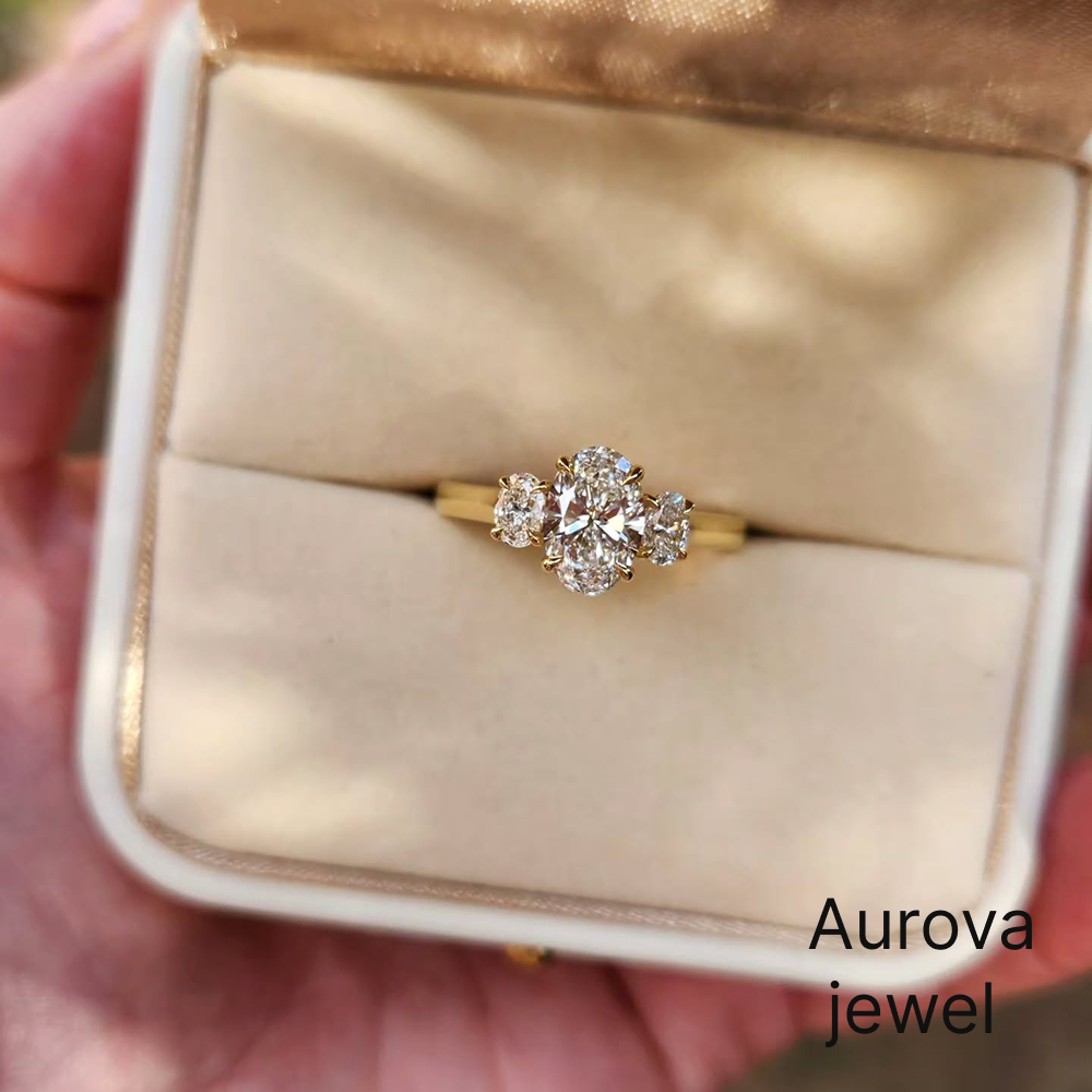 Pear Cut Three Stone Diamond Ring with Round Side Stones | Aurova Jewel