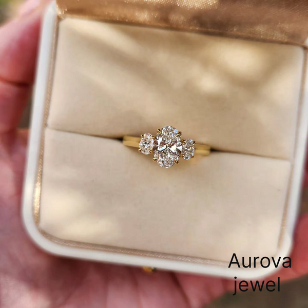 Pear Cut Three Stone Diamond Ring with Round Side Stones | Aurova Jewel