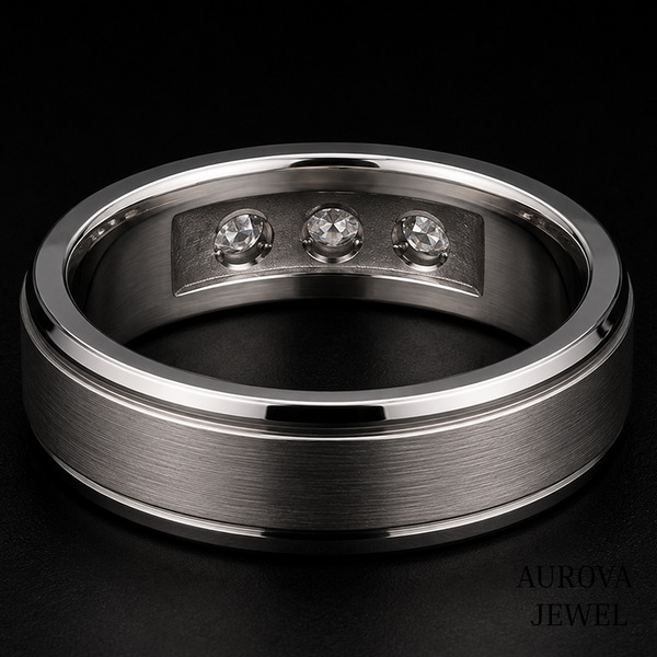 Men's 3 Stone Diamond Ring, Round Cut Diamond Wedding Band, Solid Gold Men's Engagement Ring, Anniversary Gift for Husband