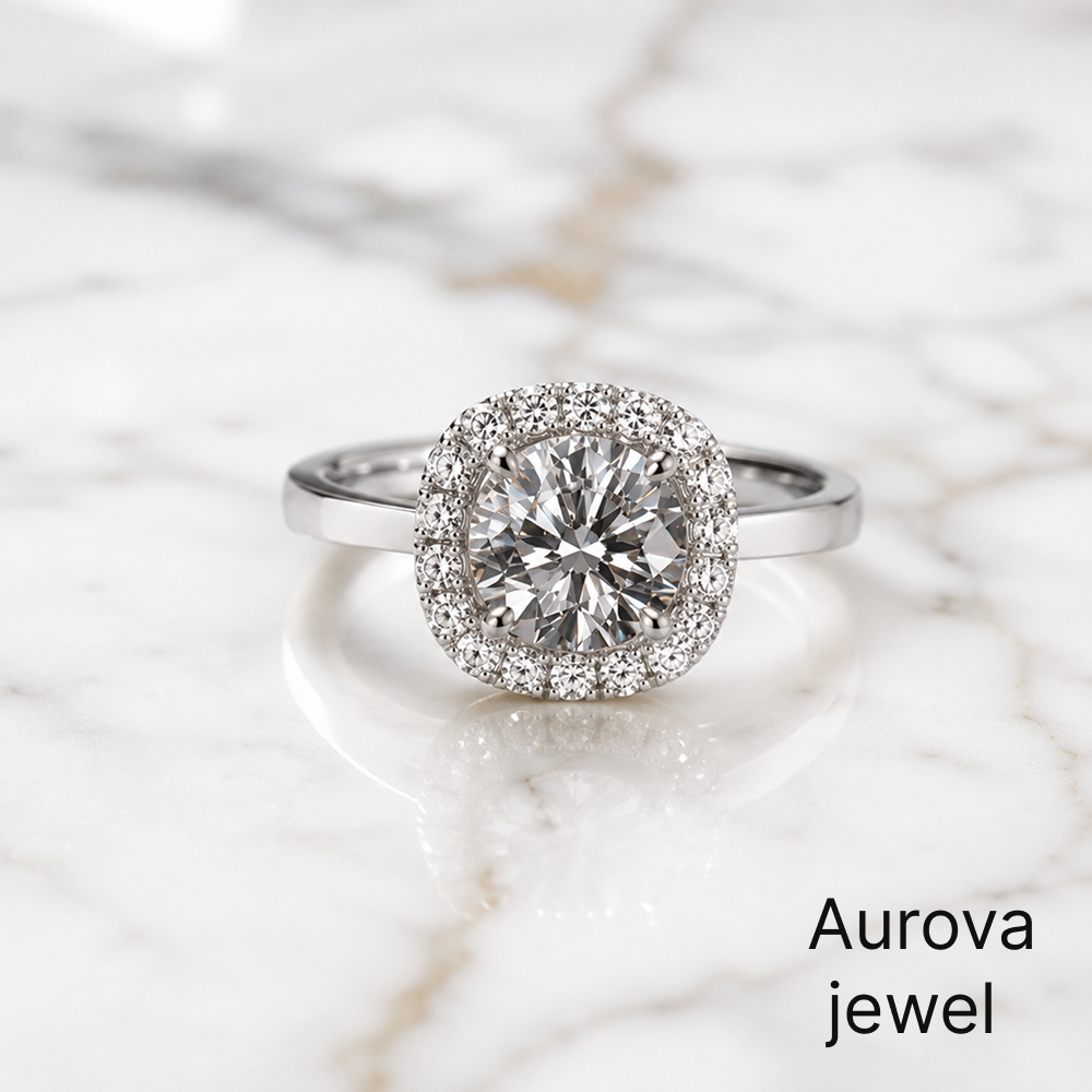 Round Cut Diamond Halo Engagement Ring | Aurova Jewel