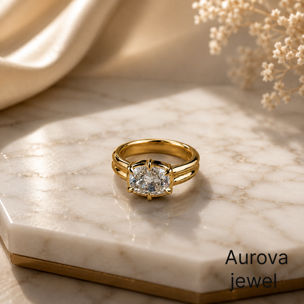 Round Cut Diamond Split Shank Ring | Gold Engagement Ring | Aurova Jewel