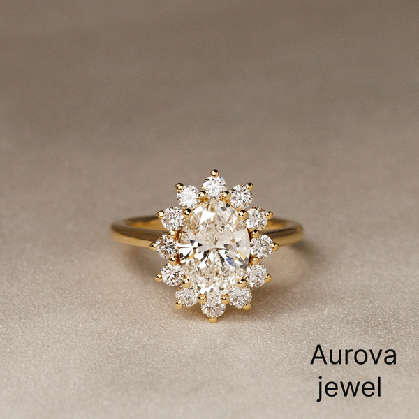 Oval Cut Halo Diamond Ring with Pavé Diamond Halo | Aurova Jewel
