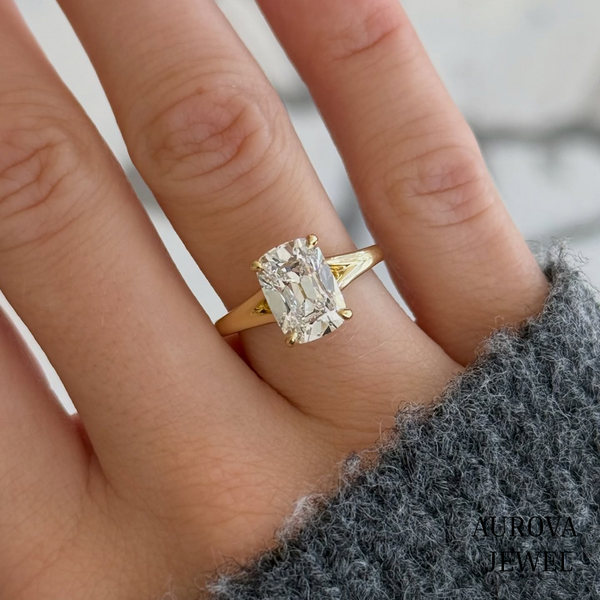 Radiant Cut Solitaire Engagement Ring, 14K Yellow Gold Split Shank Ring, Minimalist Bridal Jewelry, Anniversary Gift for Her