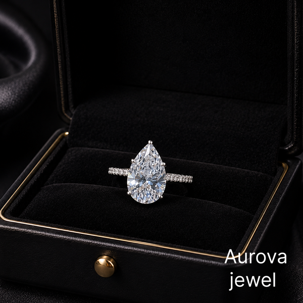 Pear Cut Diamond Engagement Ring | Elegant Halo Pavé Diamond Ring