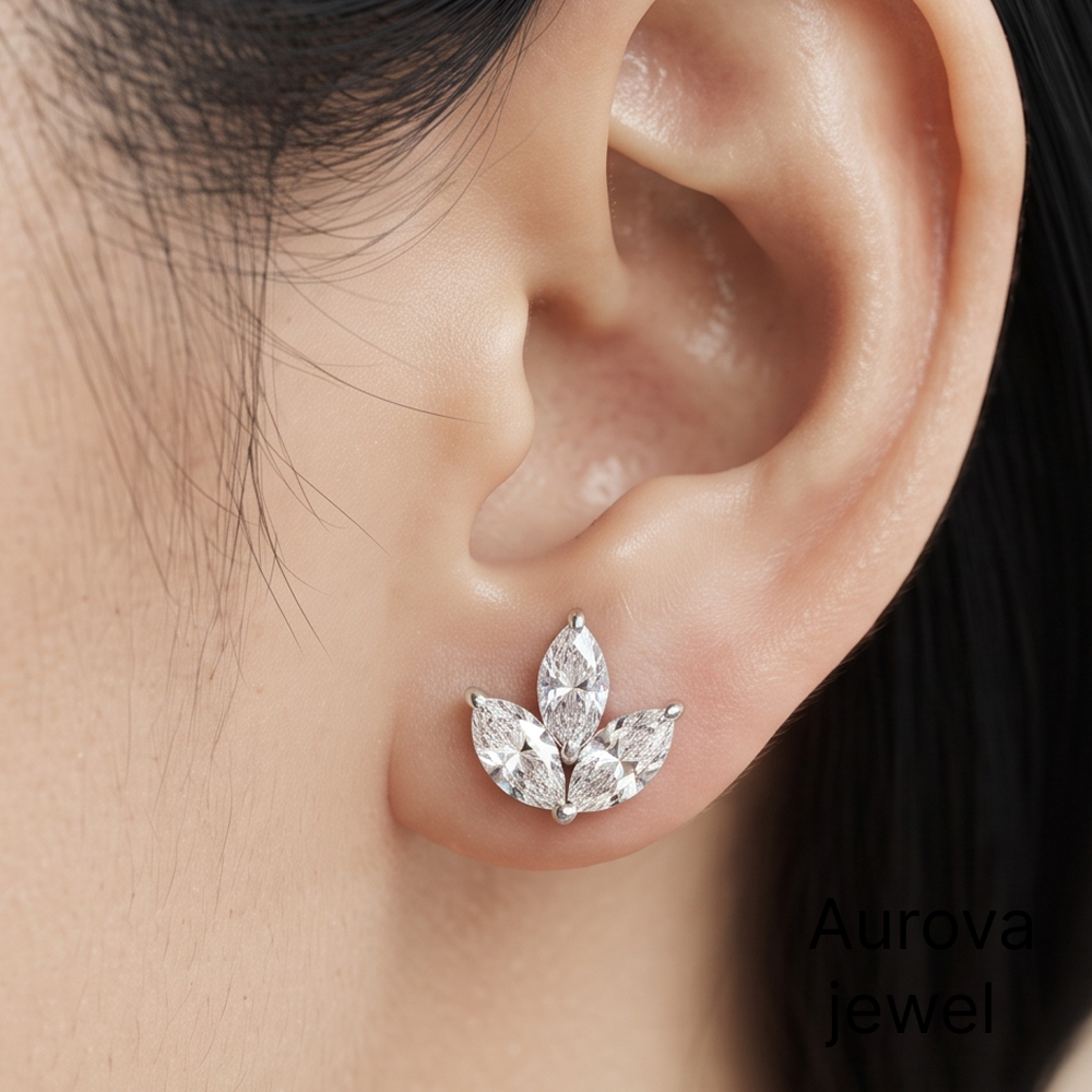 Marquise Cut Diamond Floral Stud Earrings | Elegant Diamond Flower Earrings