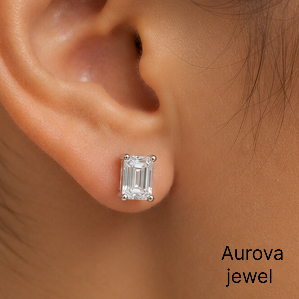 Emerald Cut Diamond Stud Earrings | Elegant Solitaire Diamond Earrings