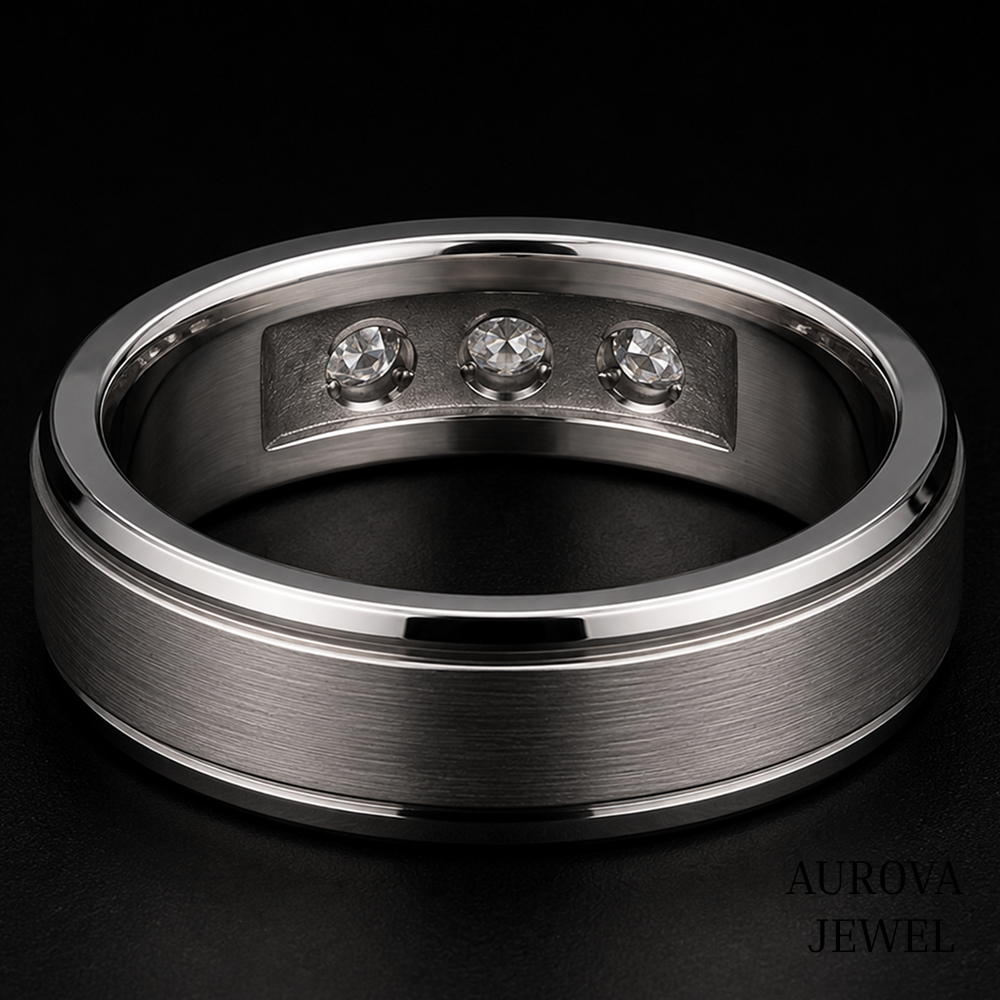 Men's 3 Stone Diamond Ring, Round Cut Diamond Wedding Band, Solid Gold Men's Engagement Ring, Anniversary Gift for Husband