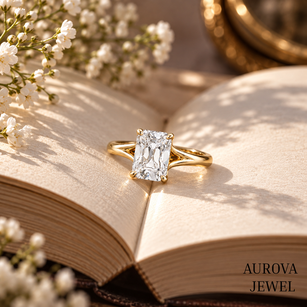 Radiant Cut Solitaire Engagement Ring, 14K Yellow Gold Split Shank Ring, Minimalist Bridal Jewelry, Anniversary Gift for Her