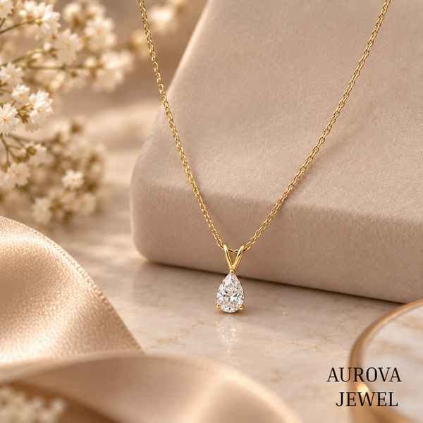 Pear Cut Solitaire Necklace, Dainty Silver Teardrop Pendant, White Gemstone Necklace, Minimalist Bridal Jewelry Gift for Her