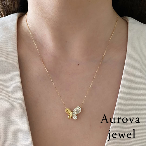 Diamond Butterfly Pendant Necklace in 14K Yellow Gold | Lab-Grown Diamond Necklace