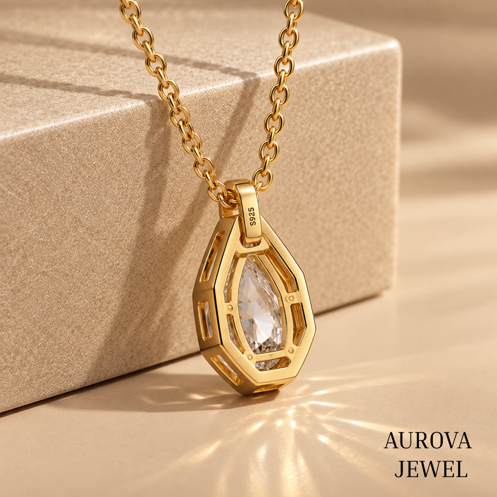Pear Cut Solitaire Pendant Necklace, Gold Bezel Set Teardrop Jewelry, Dainty Bridal Necklace, Anniversary Gift for Her