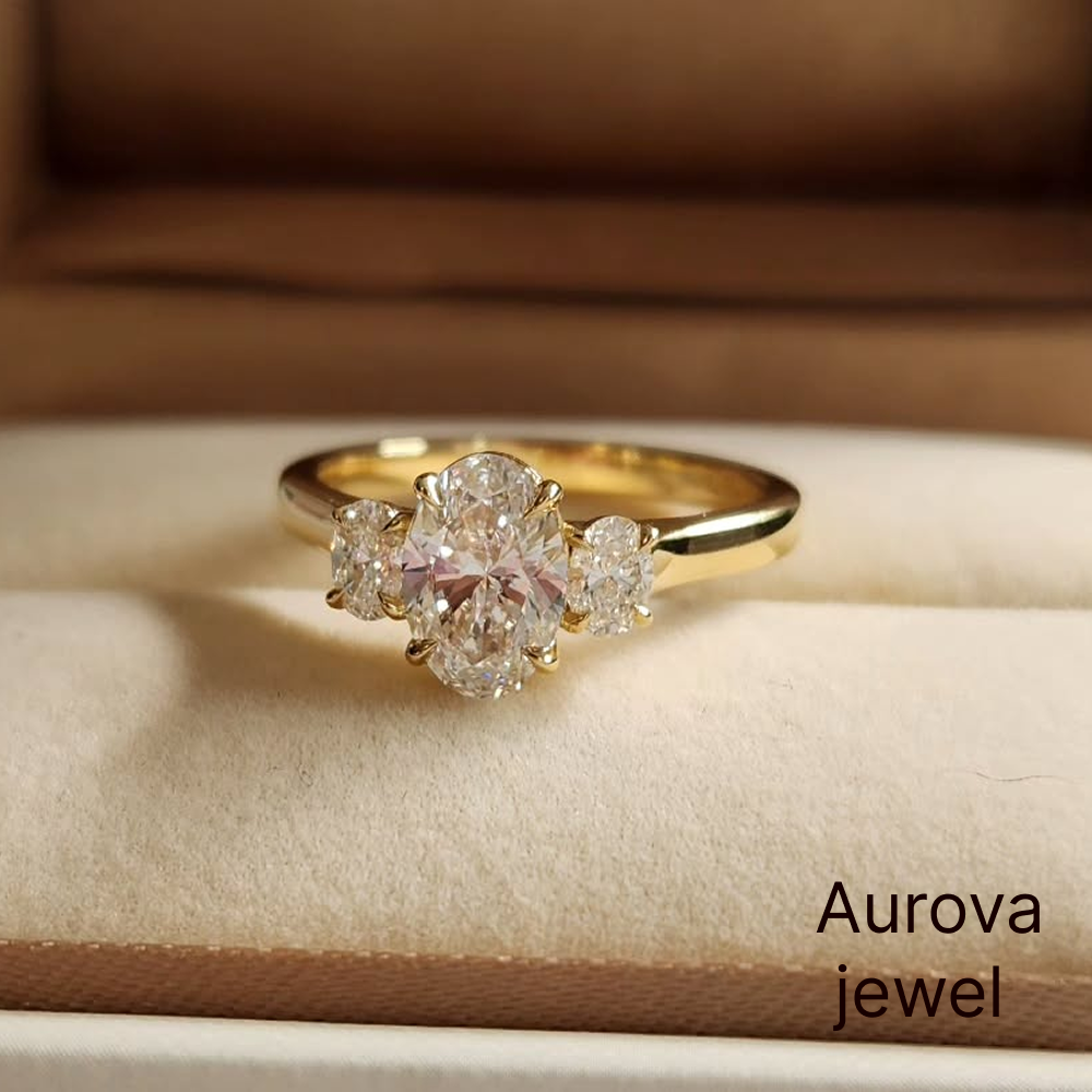 Pear Cut Three Stone Diamond Ring with Round Side Stones | Aurova Jewel