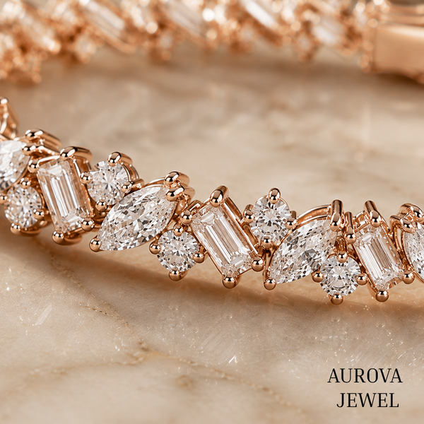 Mixed Cut Diamond Tennis Bracelet, 14K Solid Gold, Marquise Baguette & Round Stones, Bridal Jewelry, Anniversary Gift for Her