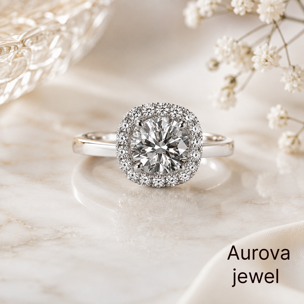 Round Cut Diamond Halo Engagement Ring | Aurova Jewel