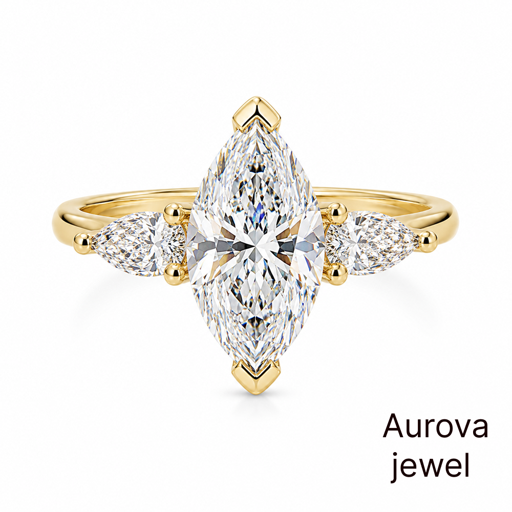 Marquise Cut 3-Stone Diamond Ring with Pear Side Stones | Aurova Jewel Secondary image
