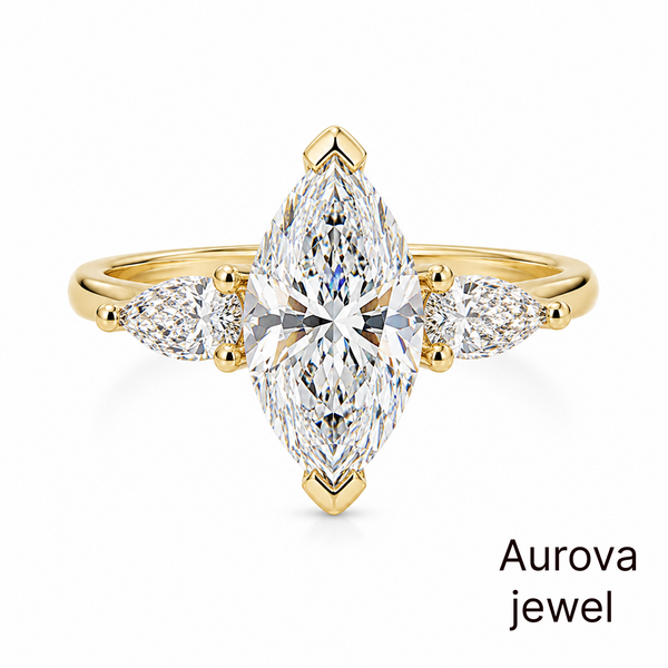 Marquise Cut 3-Stone Diamond Ring with Pear Side Stones | Aurova Jewel