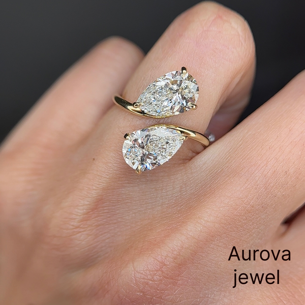 Pear Shaped Diamond Bypass Ring | Two Stone Gold Ring | Aurova Jewel