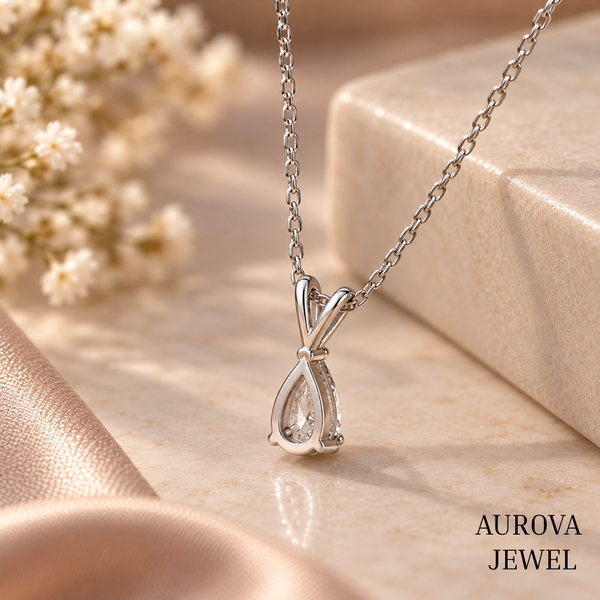 Pear Cut Solitaire Necklace, Dainty Silver Teardrop Pendant, White Gemstone Necklace, Minimalist Bridal Jewelry Gift for Her