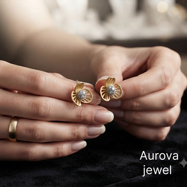 Gold Flower Diamond Stud Earrings | Floral Diamond Earrings