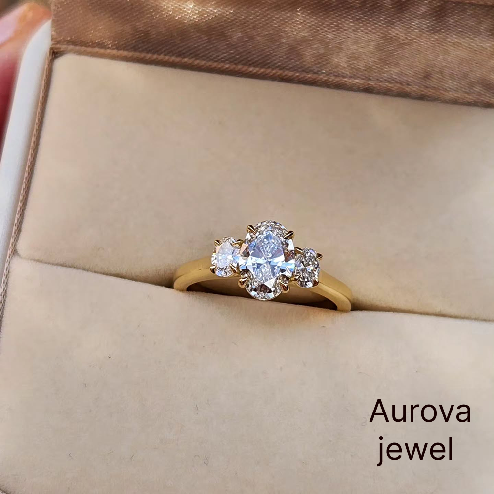 Pear Cut Three Stone Diamond Ring with Round Side Stones | Aurova Jewel Secondary image