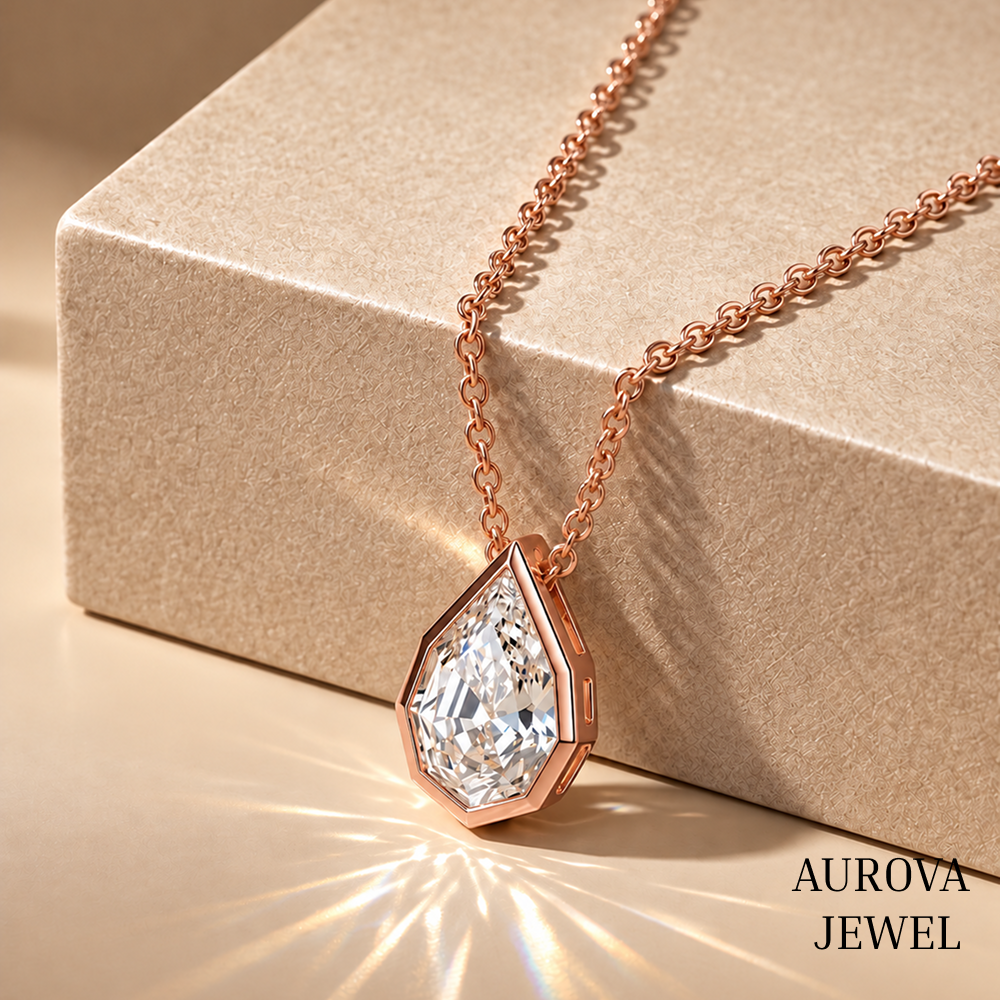 Pear Cut Solitaire Pendant Necklace, Gold Bezel Set Teardrop Jewelry, Dainty Bridal Necklace, Anniversary Gift for Her