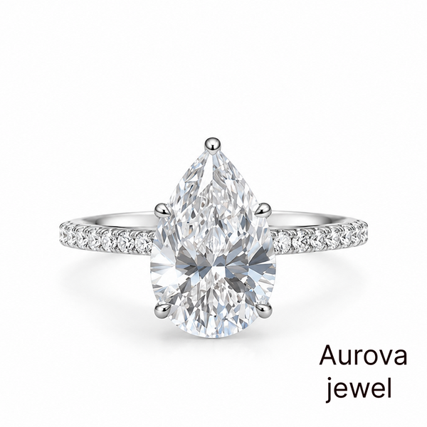 Pear Cut Diamond Engagement Ring | Elegant Halo Pavé Diamond Ring