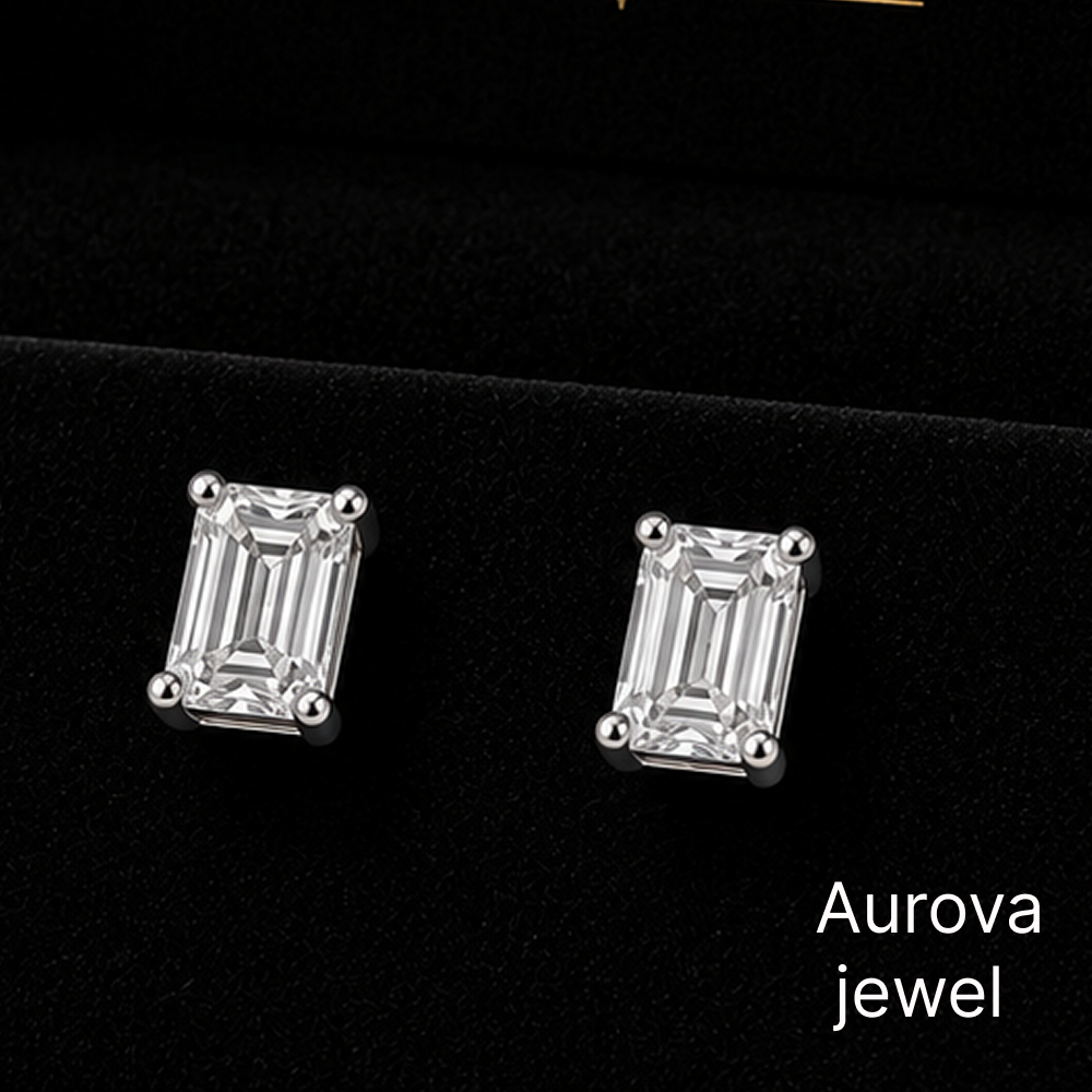 Emerald Cut Diamond Stud Earrings | Elegant Solitaire Diamond Earrings
