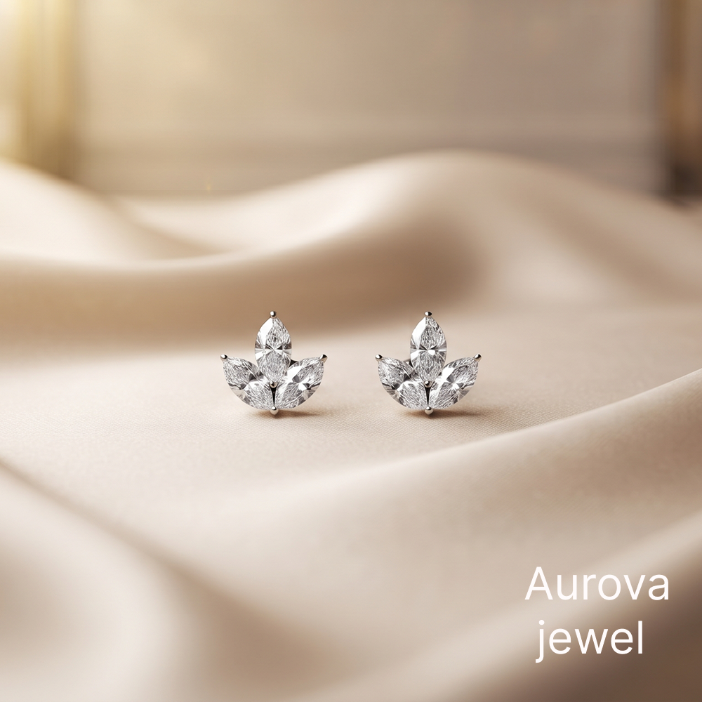 Marquise Cut Diamond Floral Stud Earrings | Elegant Diamond Flower Earrings