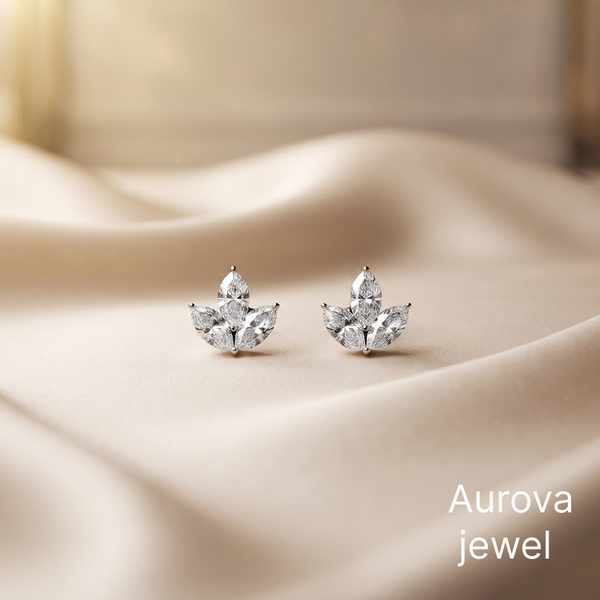 Marquise Cut Diamond Floral Stud Earrings | Elegant Diamond Flower Earrings