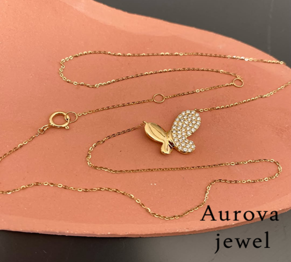 Diamond Butterfly Pendant Necklace in 14K Yellow Gold | Lab-Grown Diamond Necklace Secondary image