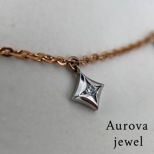 Floating Diamond Station Necklace | Princess Cut Diamond Necklace | 14K Gold Minimalist Necklace