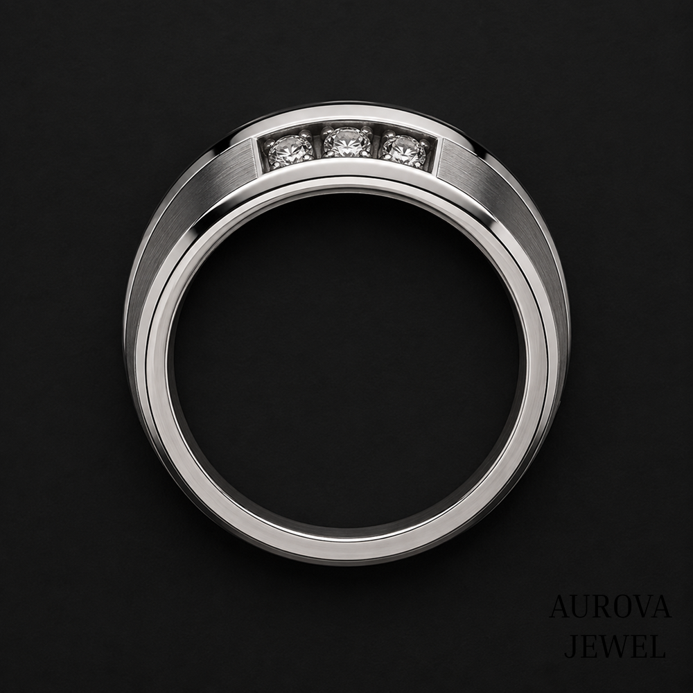 Men's 3 Stone Diamond Ring, Round Cut Diamond Wedding Band, Solid Gold Men's Engagement Ring, Anniversary Gift for Husband