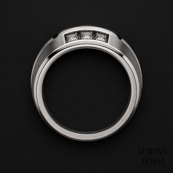 Men's 3 Stone Diamond Ring, Round Cut Diamond Wedding Band, Solid Gold Men's Engagement Ring, Anniversary Gift for Husband