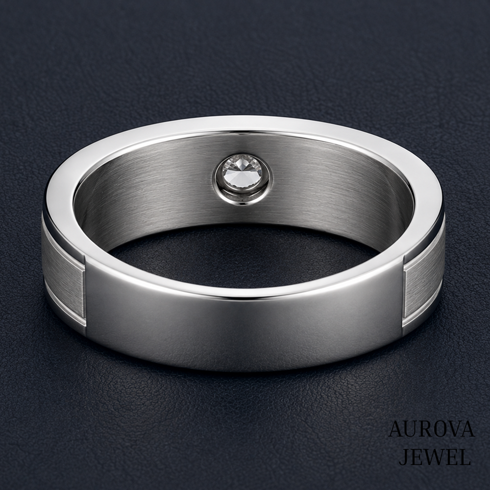 Men's Diamond Ring, Round Cut Bezel Diamond Ring, Solid Gold Wedding Band, Men's Engagement Ring, Anniversary Gift for Husband