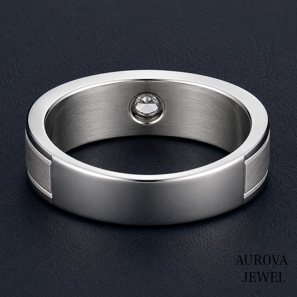 Men's Diamond Ring, Round Cut Bezel Diamond Ring, Solid Gold Wedding Band, Men's Engagement Ring, Anniversary Gift for Husband