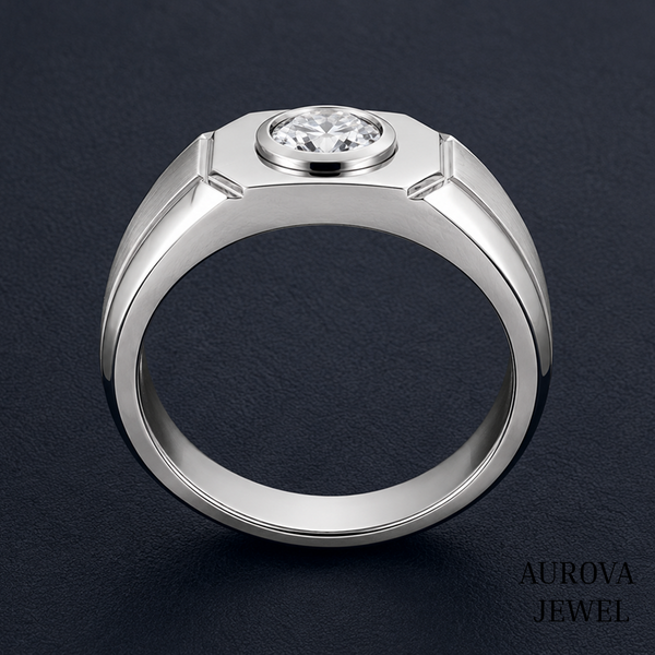 Men's Diamond Ring, Round Cut Bezel Diamond Ring, Solid Gold Wedding Band, Men's Engagement Ring, Anniversary Gift for Husband