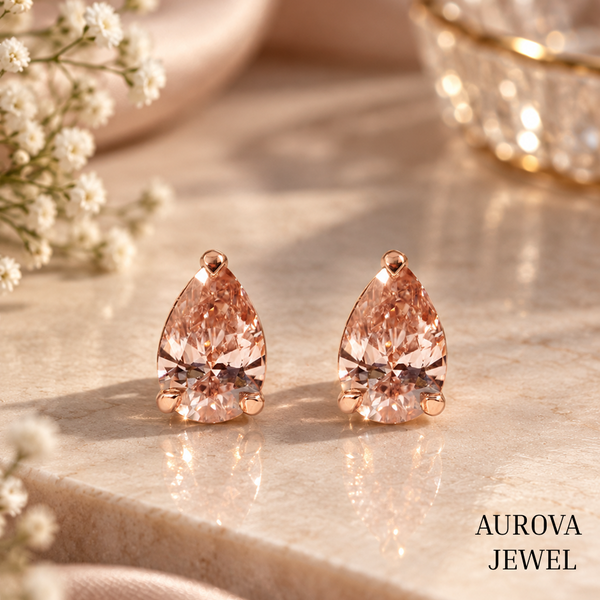 Pear Cut Pink Diamond Stud Earrings, Rose Gold Minimalist Bridal Jewelry, Anniversary Gift for Her
