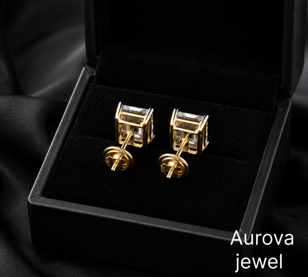 Emerald Cut Diamond Stud Earrings | Elegant Rectangle Diamond Earrings