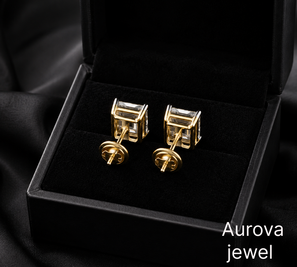 Emerald Cut Diamond Stud Earrings | Elegant Rectangle Diamond Earrings