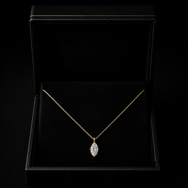Marquise Diamond Necklace, 14K Solid Gold Solitaire Pendant, Minimalist Bridal Jewelry, Dainty Anniversary Gift for Her