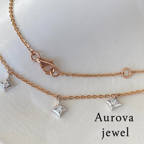 Floating Diamond Station Necklace | Princess Cut Diamond Necklace | 14K Gold Minimalist Necklace